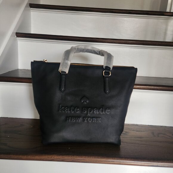 NWOT - Kate Spade Larchmont Avenue Logo Large Tote Bag Black 100% Leather - Picture 8 of 14